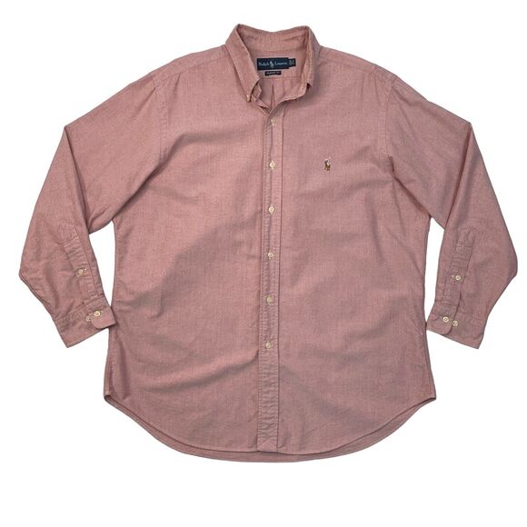 Vintage Ralph Lauren Shirt Men 16.5 Red Button Down Classic Fit Long Sleeve 90s - Picture 1 of 11